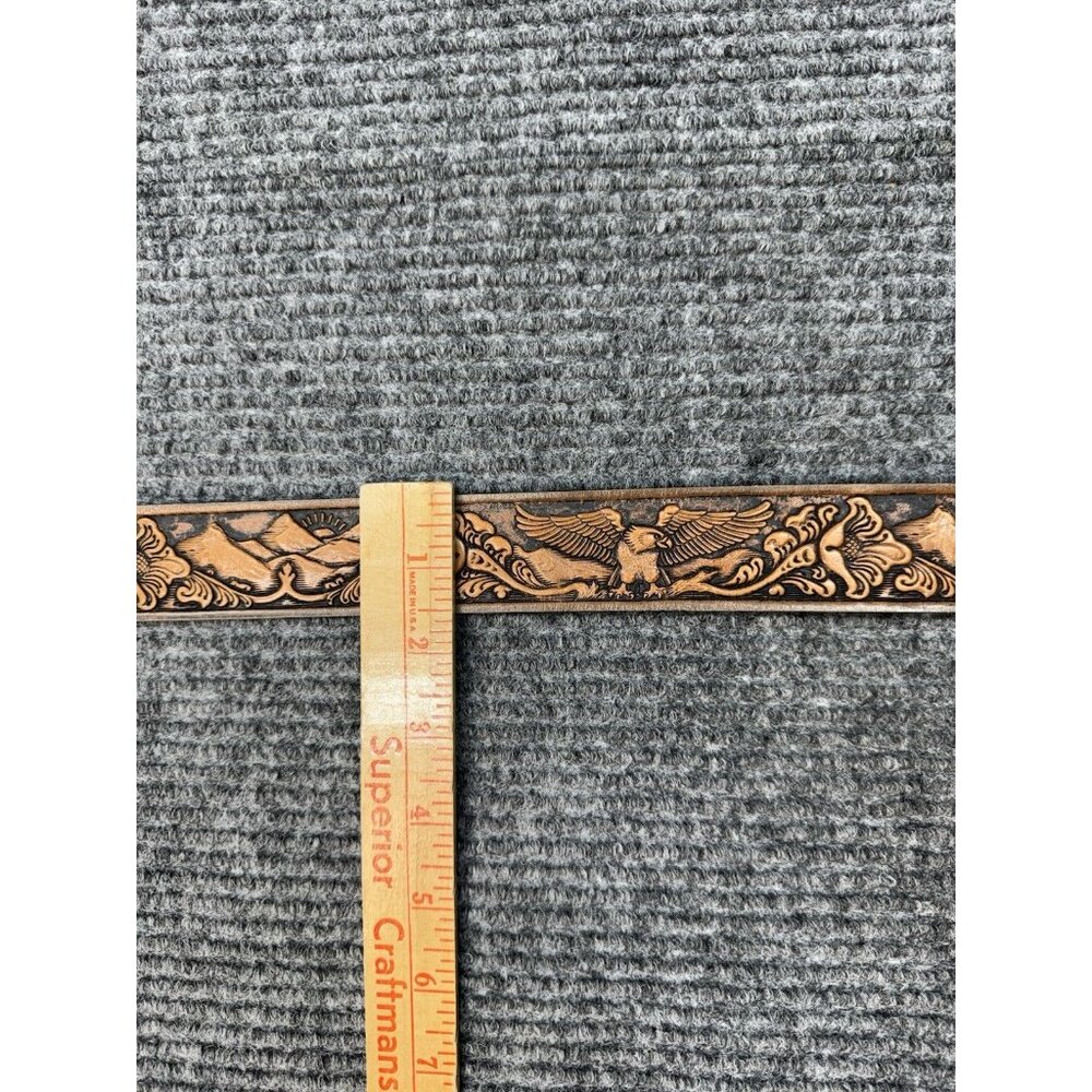 Vintage Tooled Stamped Leather Belt Sz 32 Brown Eagle Mountains Flower USA Made - Picture 7 of 8